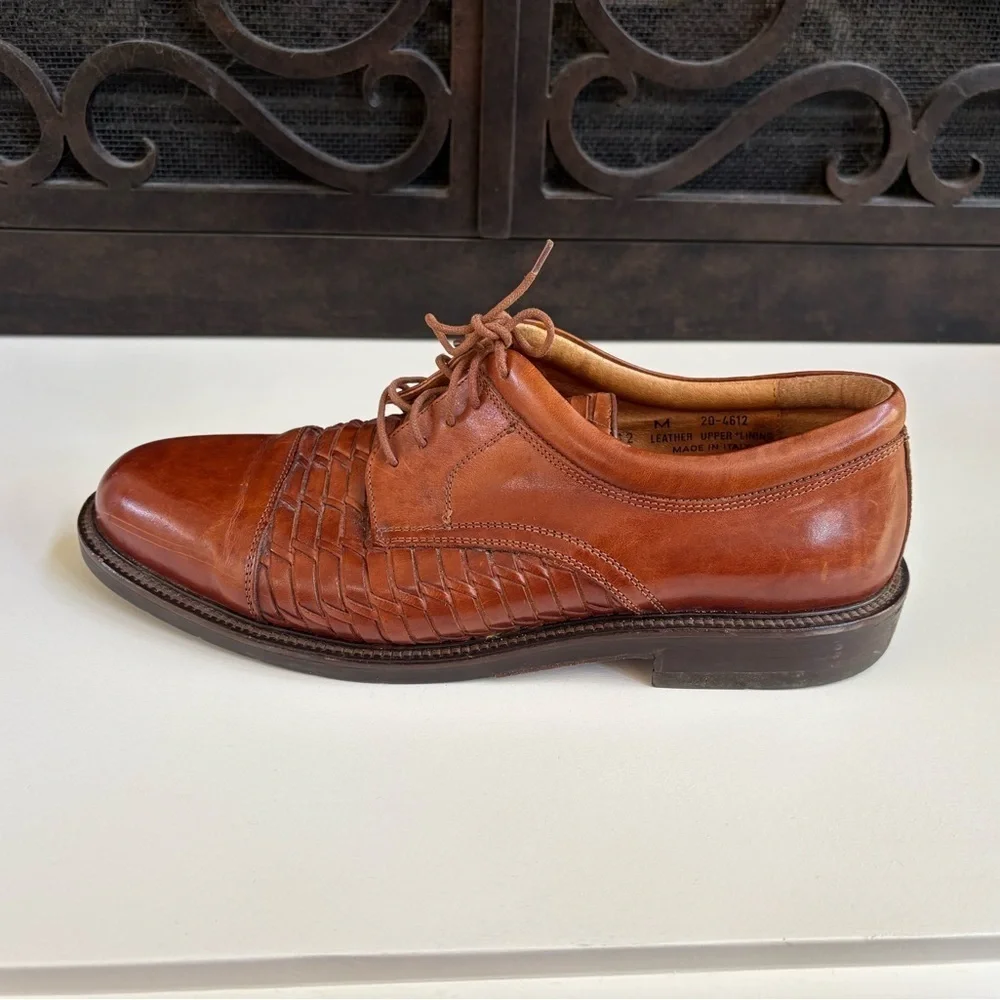 Johnston & Murphy Passport Brown Woven Leather Dress Derby Oxford Shoes 12